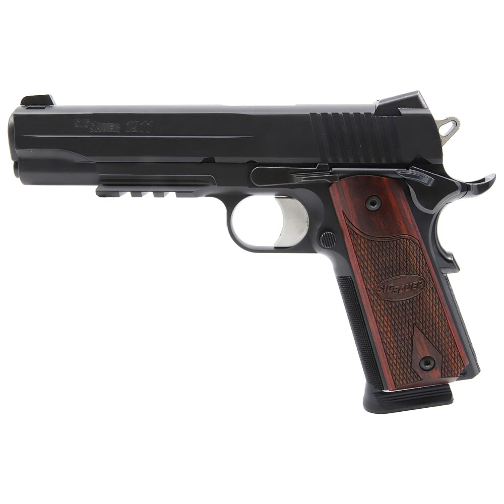 Sig Sauer 1911 Nitron .45 ACP 5" CA Compliant Pistol w/SIGLITE, Rosewood Grip, Rail, and (2) 8rd Steel Mags 1911R-45-BSS-CA