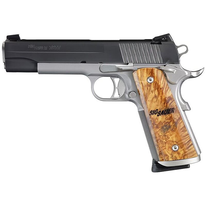 Sig Sauer 1911 STX .45 ACP 5" MA Compliant Reverse 2-Tone Pistol w/SIGLITE, Burled Maple Grips, and (2) 8rd Mags 1911M-45-STX