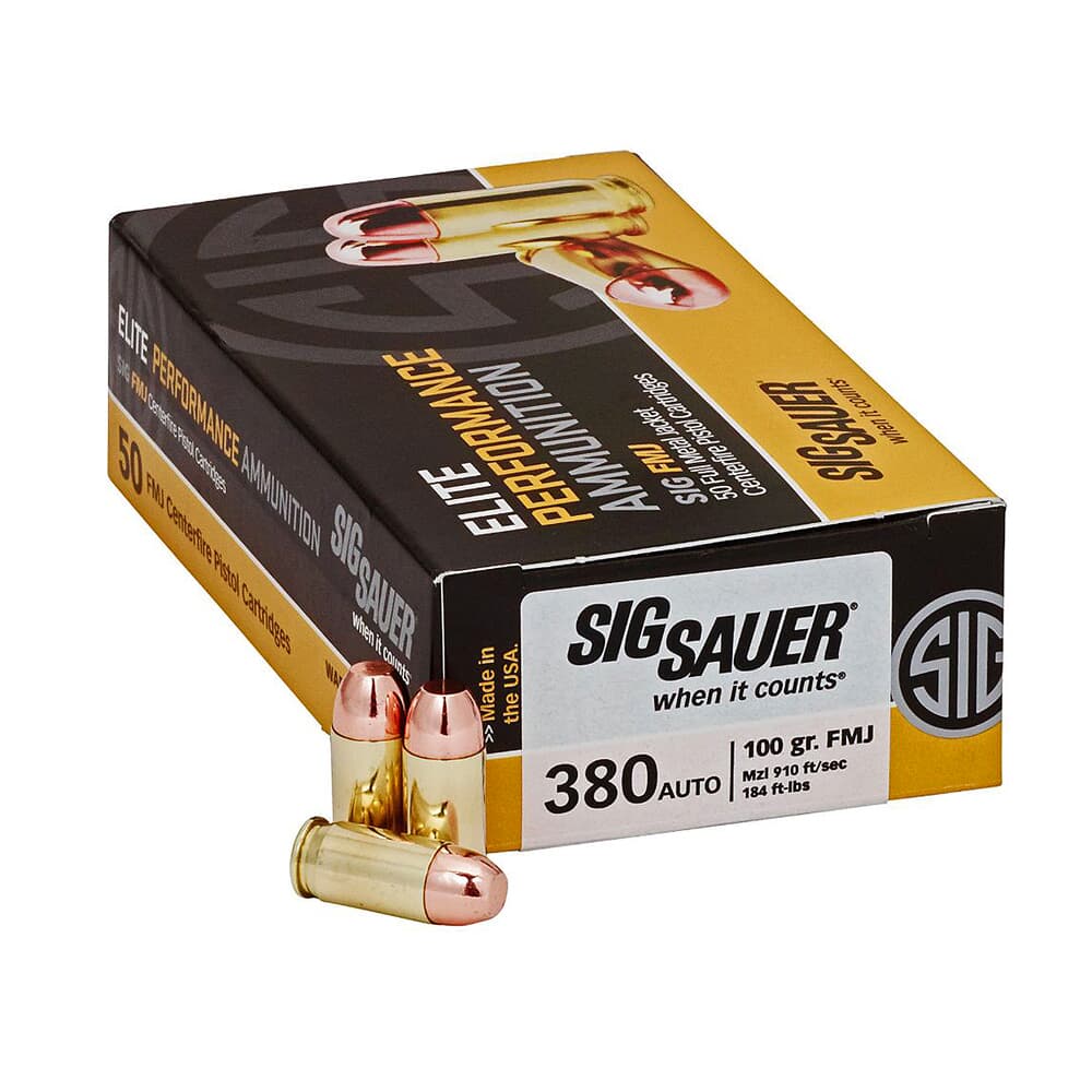 Sig Sauer Ammo 380 Auto 100gr Elite Ball FMJ 50/Box E380B1-50