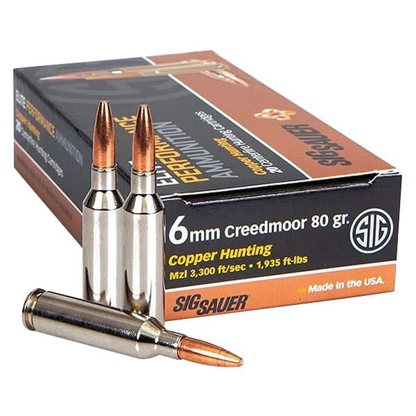 Sig Sauer Ammo 6mm Creedmoor 80gr Elite Copper Hunting 20/Box E6MMCH1-20