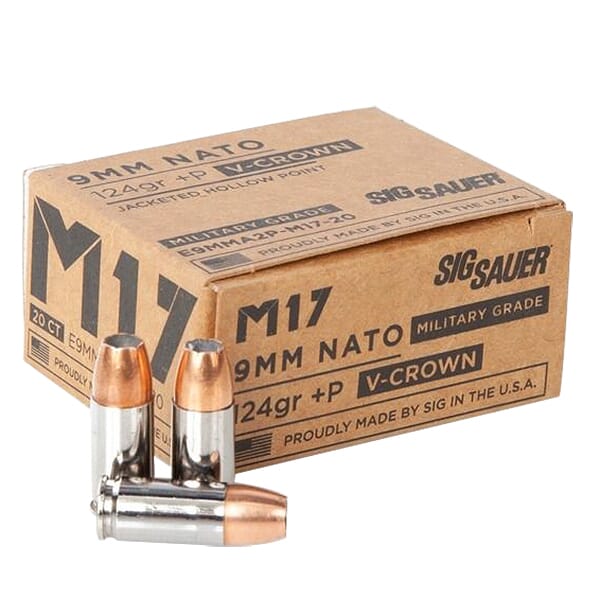 Sig Sauer Ammo 9mm +P 124gr Elite V-Crown M17 JHP 20/Box E9MMA2P-M17-20