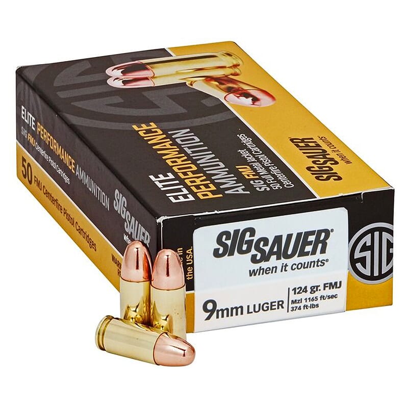 Sig Sauer Ammo 9mm 124gr Elite Ball Full Metal Jacket 50/Box E9MMB2-50