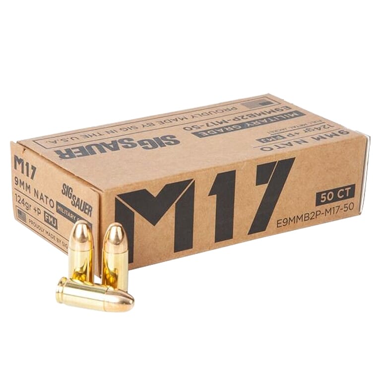 Sig Sauer Ammo 9mm +P 124gr Elite Ball M17 Full Metal Jacket 50/Box E9MMB2P-M17-50