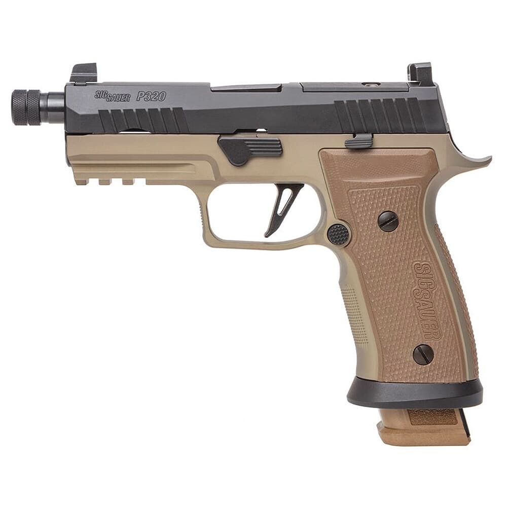 Sig Sauer Limited Edition P320 AXG Combat 9mm 4.6&quot; Thrd FDE Pistol w/ XRay3 Sights Hogue G10 Cyt Tan Grips and (3) 21rd Mags 320AXGCA-9-CW-CBT-TB-R2