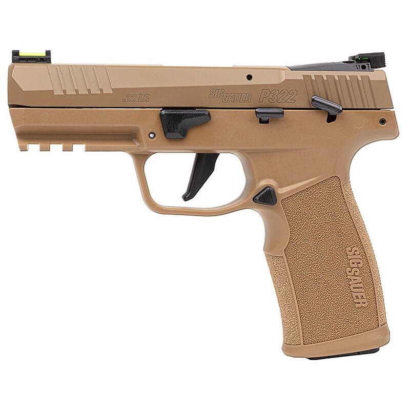 Sig Sauer P322 TACPAC .22 LR 4&quot; Bbl Optics Ready SAO Coyote Tan Pistol w/(3) 20rd Poly Mag, Adj. Fiber Optic Sights &amp; Holster 322C-COY-TACPAC