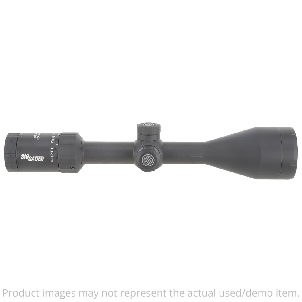Sig Sauer USED WHISKEY3 Scope, 4-12x50mm, 1 In, SFP, Quadplex Reticle, 0.25 MOA Adj, Black SOW34201 Light Ring Marks UA2744
