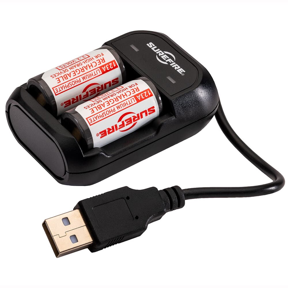 SureFire LiFePO4 Lithium Iron Phosphate 450mAh 3.2V 2ct Rechargeable Battery Cells w/Dual-Bay Charger &amp; MICRO-USB to USB-A Cable SFLFP123-KIT