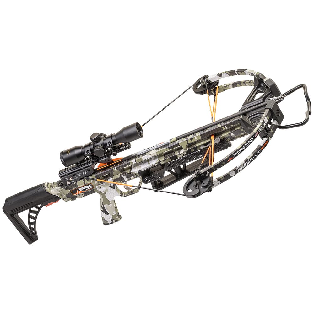 Wicked Ridge Raider 400 De-Cock Peak XT Crossbow w/Rope-Sled, Adjustable Stock, &amp; Pro-View Scope WR23005-4525
