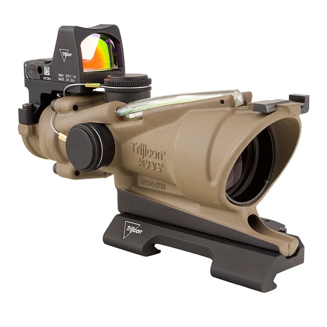 Trijicon 4x32 ACOG ECOS Dual Illum Green Crosshair 5.56 Reticle w/Iron Sights QR Mount - LED 3.25 MOA Red RMR Type 2 - FDE TA31-D-100554