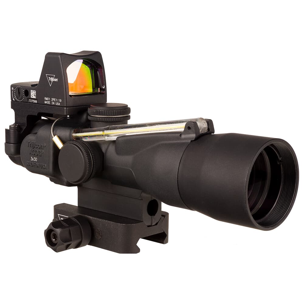 Trijicon ACOG 3x30 Dual Illum Amber Horseshoe/Dot 5.56x45mm/62gr. Ballistic Compact Riflescope w/Q-LOC Mount &amp; 3.25 MOA RMR Type 2 TA33-C-400395