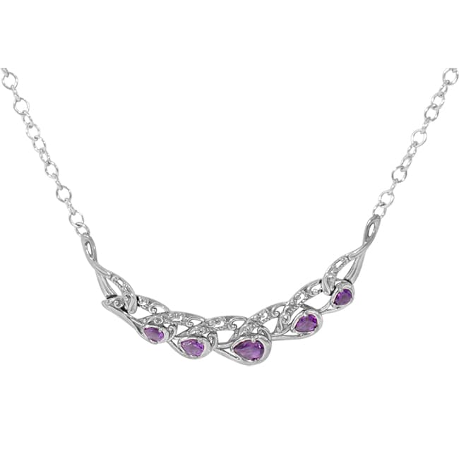 Carolyn Pollack Relios Radiant Sterling Silver & Amethyst Five Stone Filigree 17 in. Necklace 51115