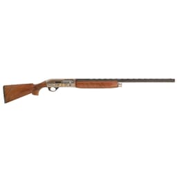 Benelli Montefeltro 12GA 3" 28" Silver AA-Grade Satin Walnut, Nickel/blue Etched Game Scenes 4+1 Semi-Auto Shotgun 10850. Like new with small dent in