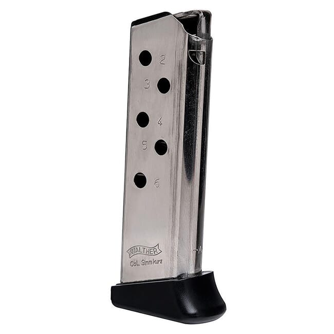 Walther PPK .380 ACP 6rd Nickel Finger Rest Magazine 2246010